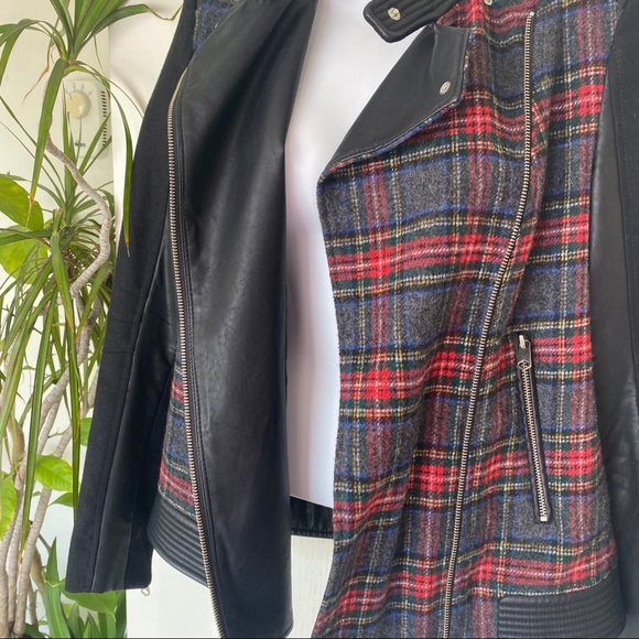 Zara Trafaluc wool blend plaid moto biker jacket XS - Picture 6 of 14